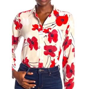 J.Crew Classic-button down collared shirt- silk -poppy print-size 4
